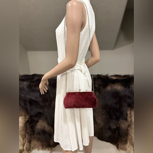 Burgundy Real Shearling Leather Kisslock Clutch/Cosmetic Case/Phone Case - Picture 4 of 14